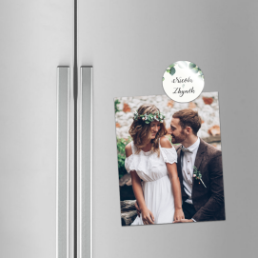Svadobná magnetka s menami novomanželov - Eukalyptus