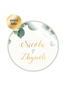 Svadobná magnetka s menami novomanželov - Eukalyptus