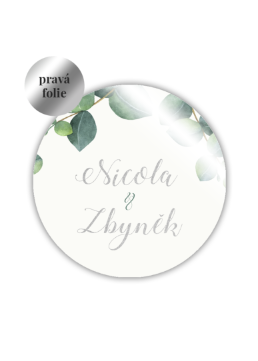 Svadobná magnetka s menami novomanželov - Eukalyptus