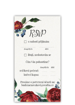 Odpovědní kartičkou (RSVP) potvrďte účast na svatbě. - Burgundy