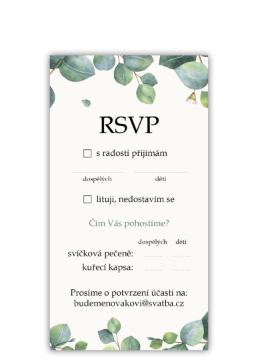 Zodpovednou kartičkou (RSVP) potvrďte účasť na svadbe. - Eukalyptus