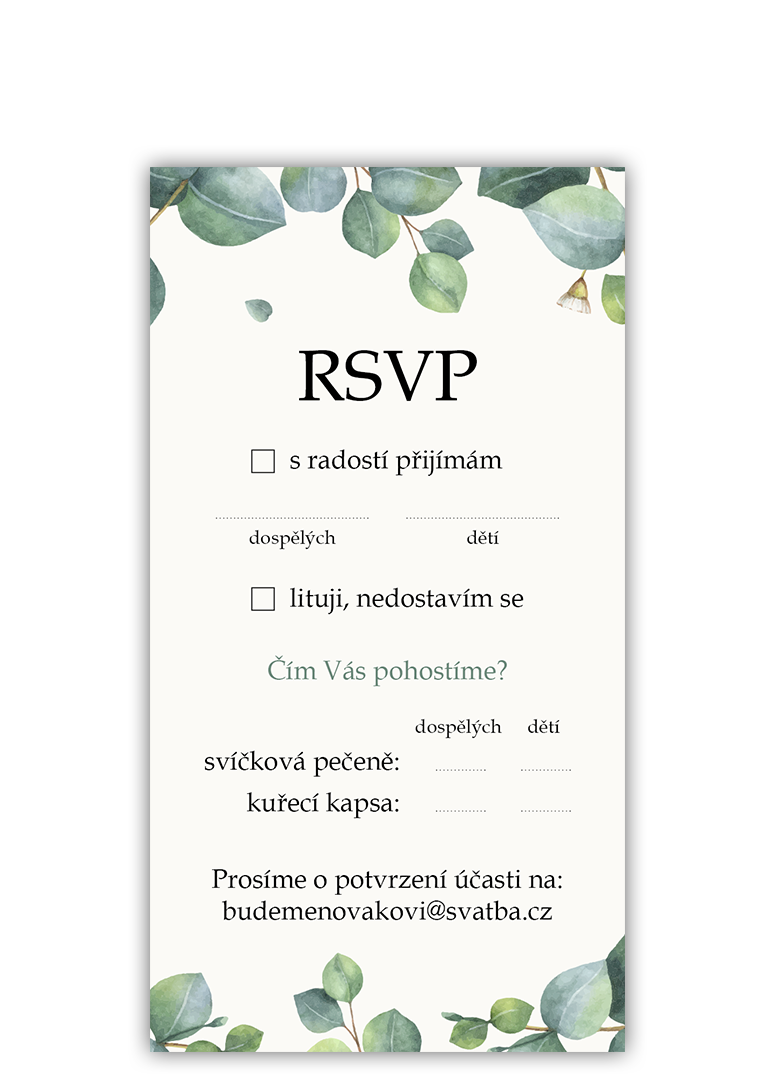 RSVP - odpovědní kartička - Eukalyptus