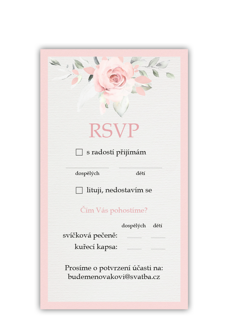 Zodpovednou kartičkou (RSVP) potvrďte účasť na svadbe. - Rose