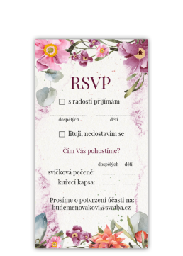 Odpovědní kartičkou (RSVP) potvrďte účast na svatbě. - Rosey
